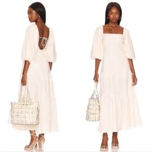 L SPACE Tiered Cream Maxi Dress with Puff Sleeves